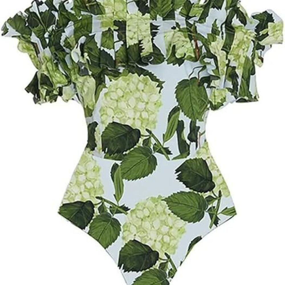 Hydrangea Ruffled One Piece off the shoulder Wwimsuit Small